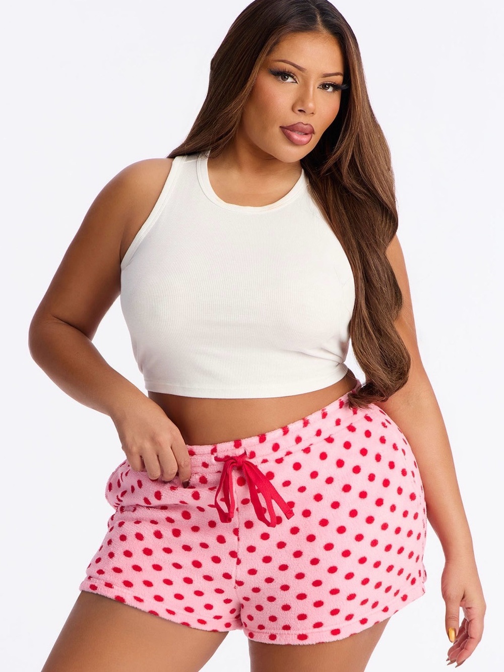 Cozy Pink Polka Dot Fleece Shorts - Lounge Shorts